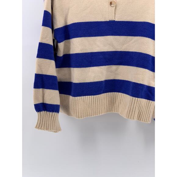 HYFVE Women's Blue-Beige Knit One-Button Lorraine Cobalt Stripe Polo Sweater SZS - Picture 7 of 10
